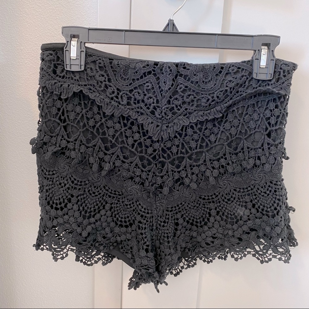 Black Eyelet Lace Mid-High Rise Shorts